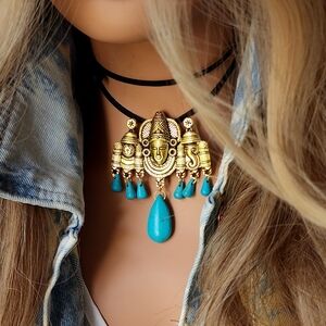 Gypcy BOHO CHIC Ethnic Unique Necklace Antique Gold Buddha Designer Jewelry